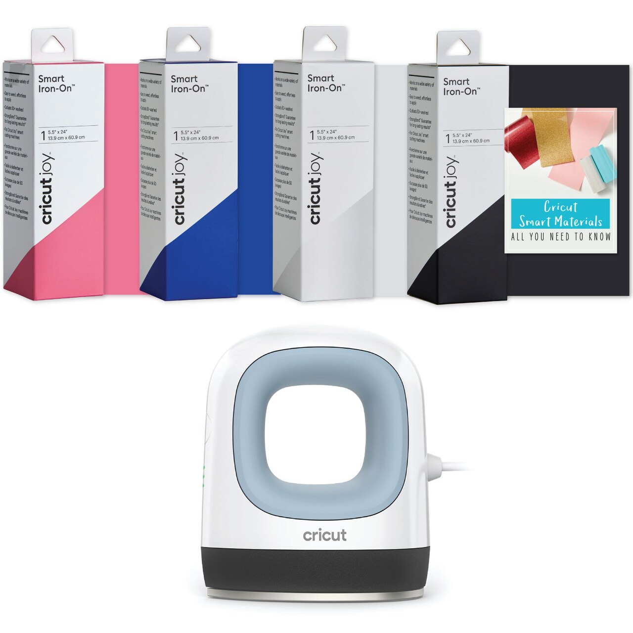 Cricut EasyPress Mini, Zen Blue Heat Press Machine and Cricut Joy HTV Iron-On Bundle Rolls in Black, White, Royal and Pink